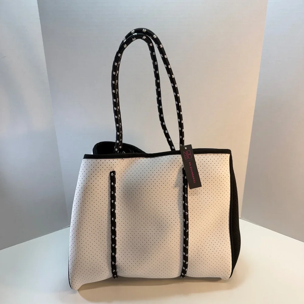 No Boundaries Neoprene Tote Bag White Black Colorblock Perforated Athleisure